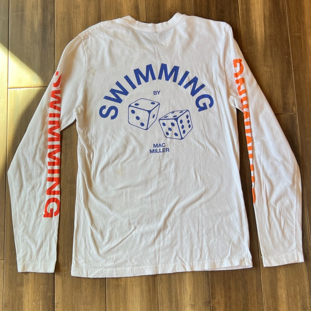 Mac Miller Swimming Dice White Graphic Double Sided Long Sleeve